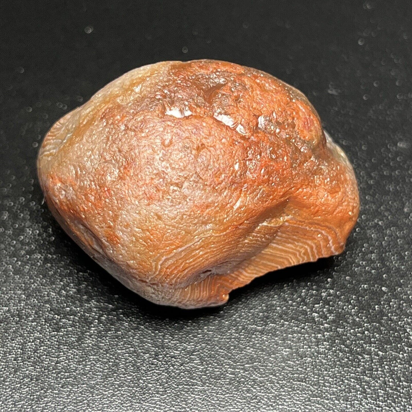2.5 oz Red & White Banded Lake Superior Agate With Quartz Plug.