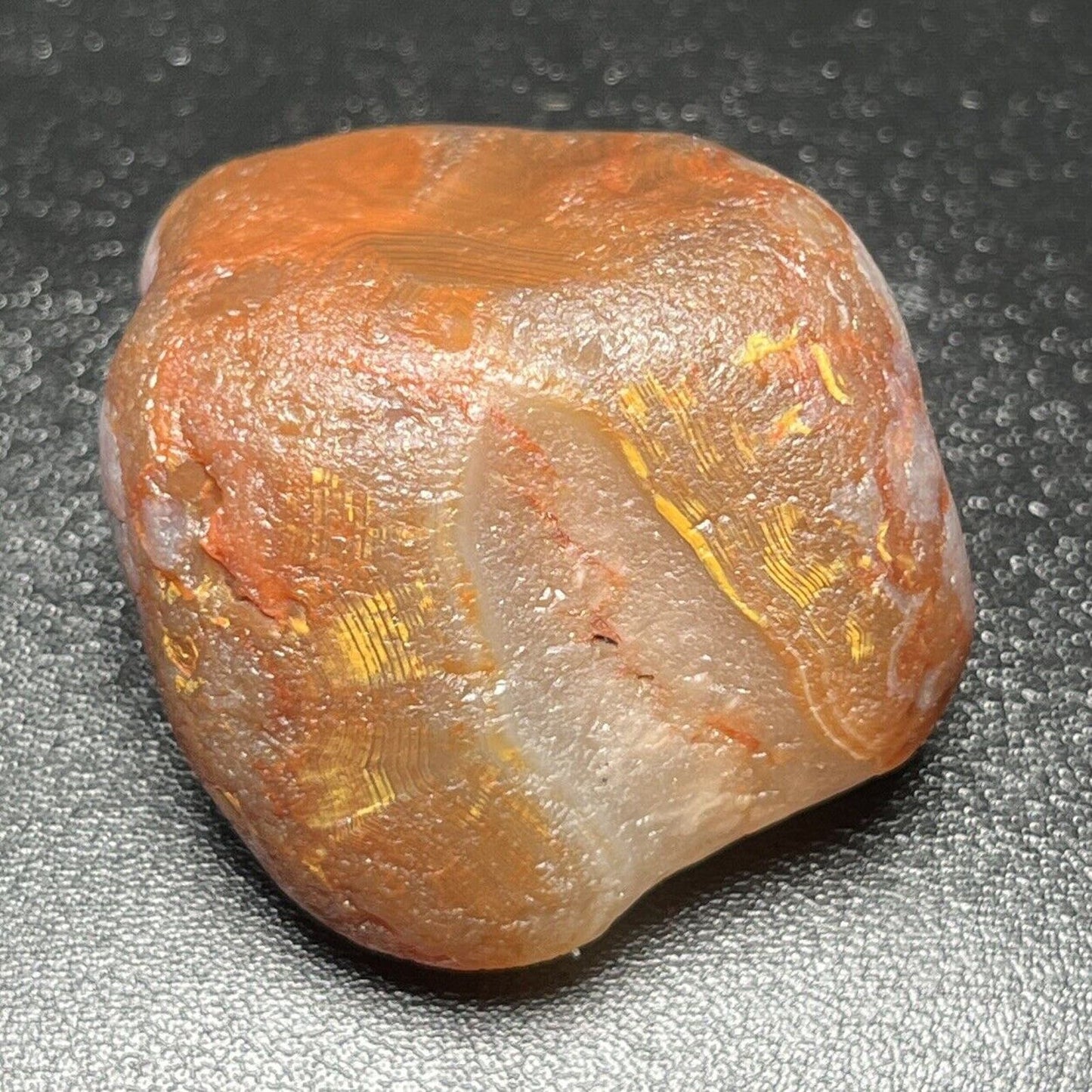 2.2 oz Banded Lake Superior Agate. With Limonite Highlights & Nice Quartz Plug.
