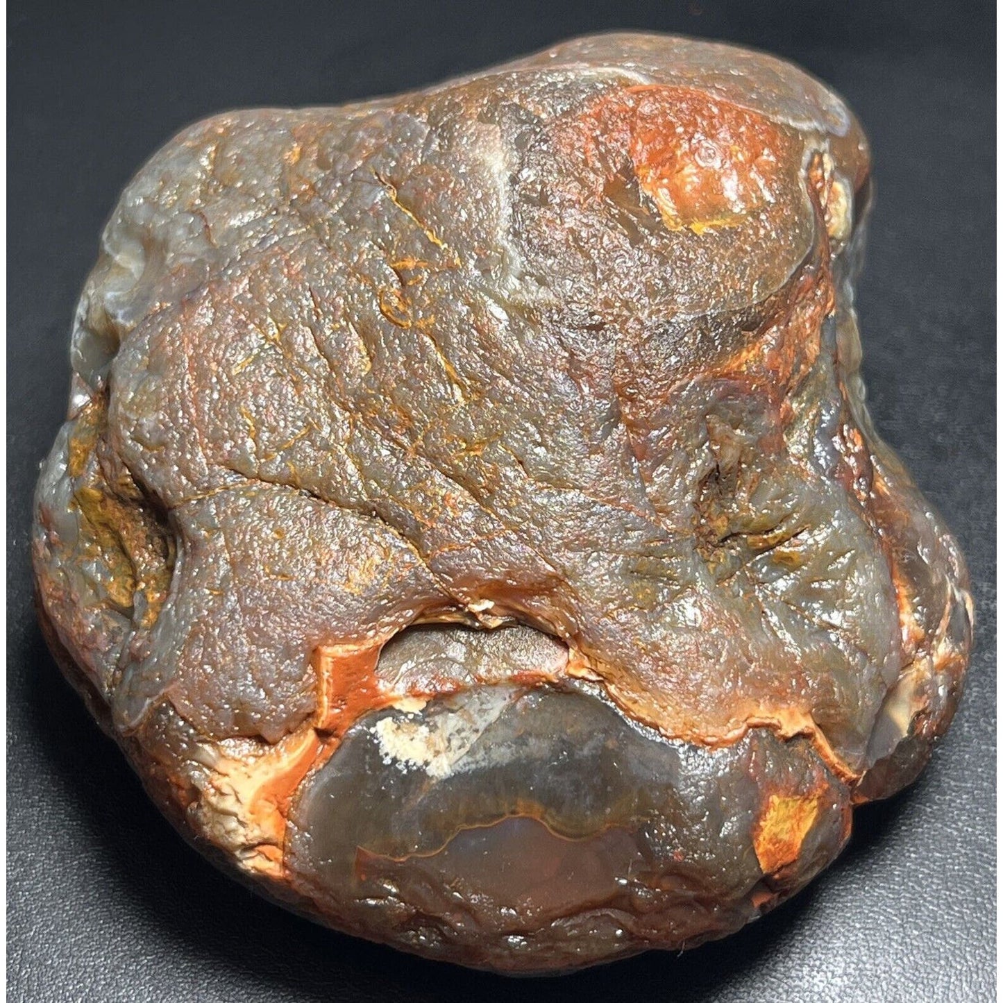 15.6 oz Full Nodule Uncut Jelly W/Bright Orange Highlights Lake Superior Agate.