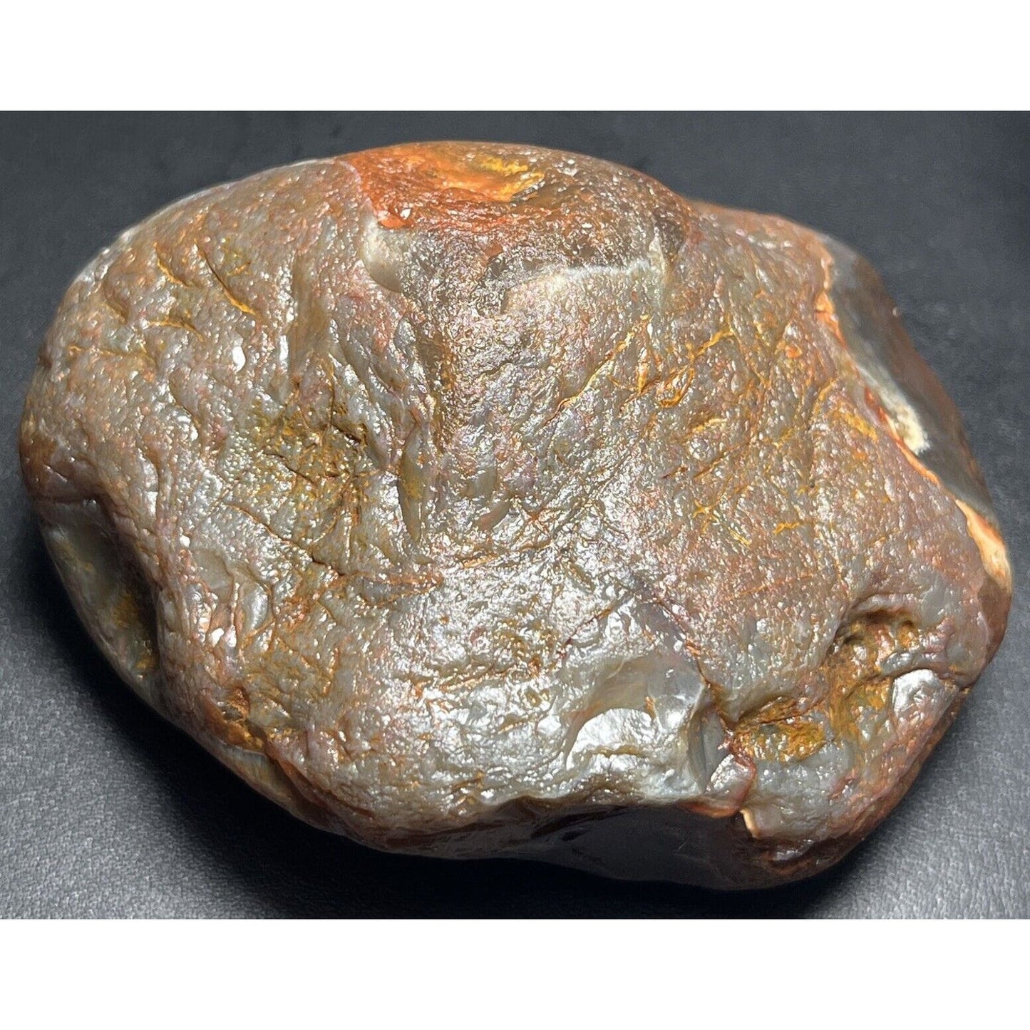 15.6 oz Full Nodule Uncut Jelly W/Bright Orange Highlights Lake Superior Agate.