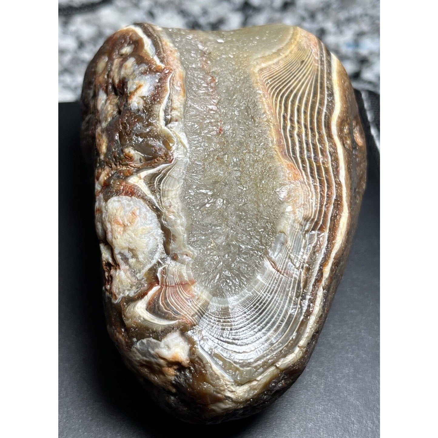 2 Pound 1 oz Massive Lake Superior Agate. Red White Banding With Quartz Plug.