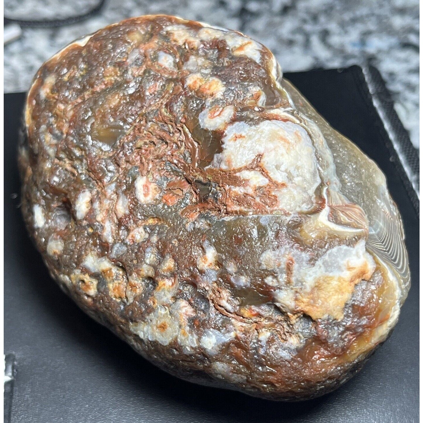 2 Pound 1 oz Massive Lake Superior Agate. Red White Banding With Quartz Plug.